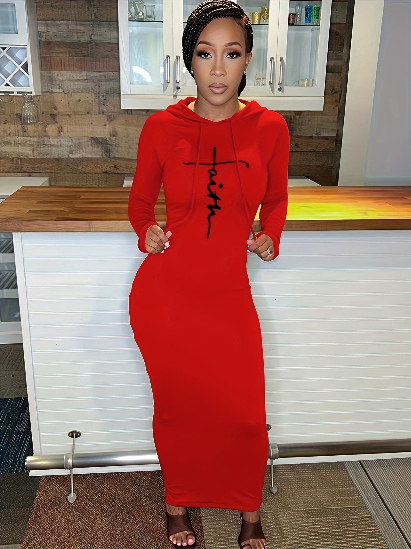 Women Casual Solid Hooded Dress 11