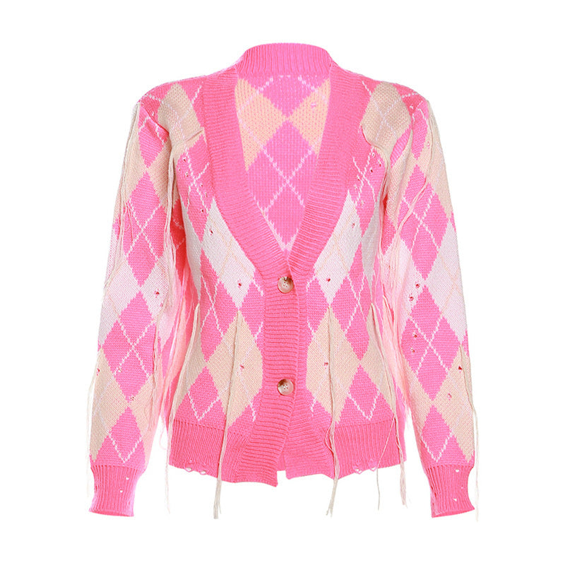 Autumn Women's Fashion Contrast Color Tassel Jacket High Waist Slim Shorts Two Piece Set For Women 8