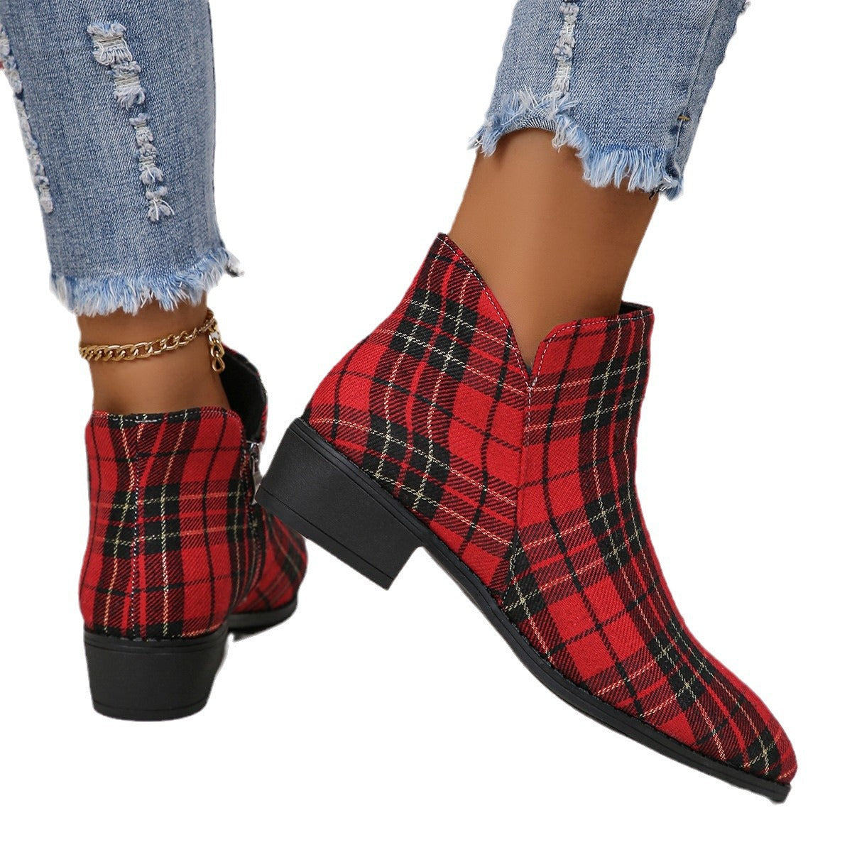 Women Vintage Red Plaid Fashion Boots 6