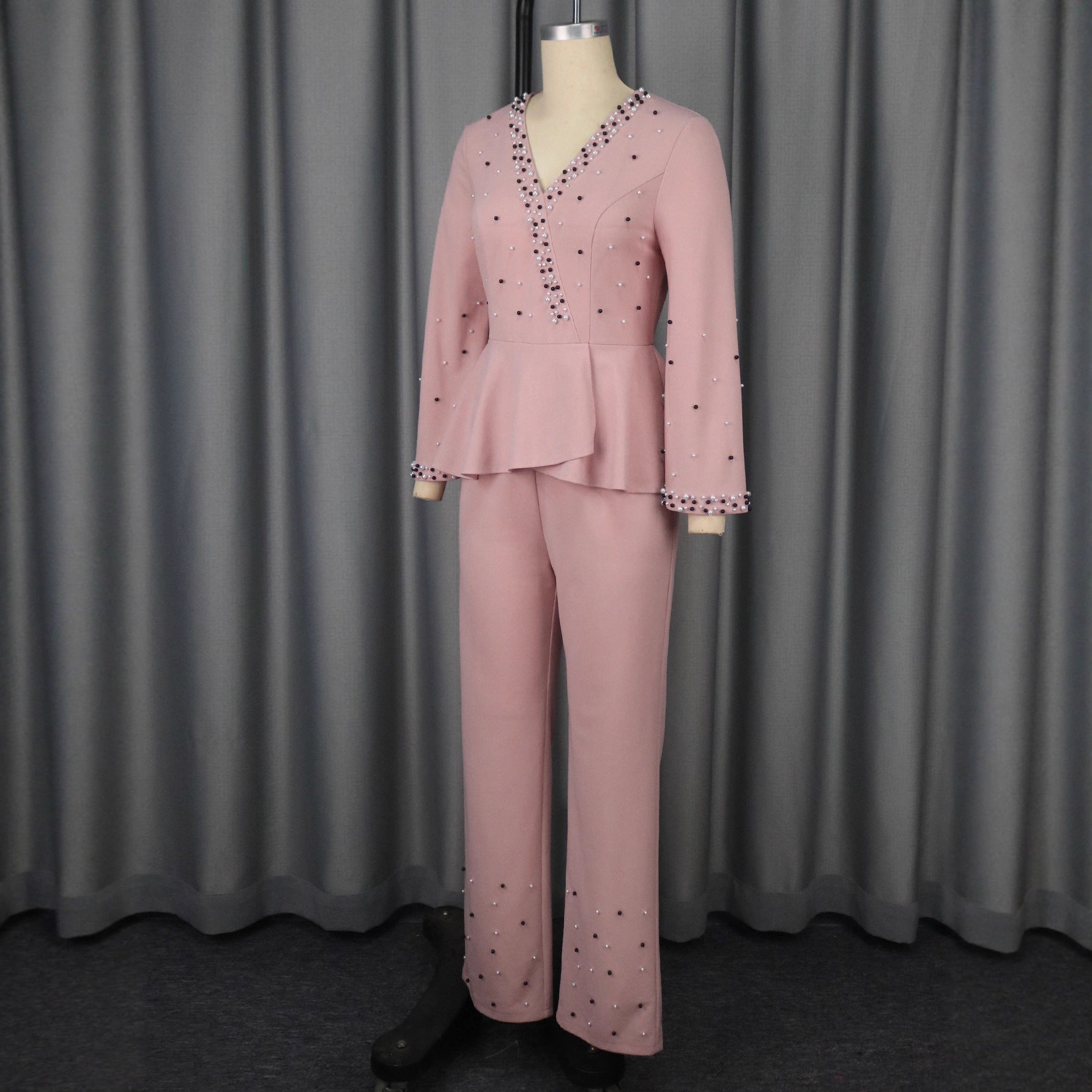 Deep V Ruffle Slim Waist Beaded Elegant Chic Party Jumpsuits 4