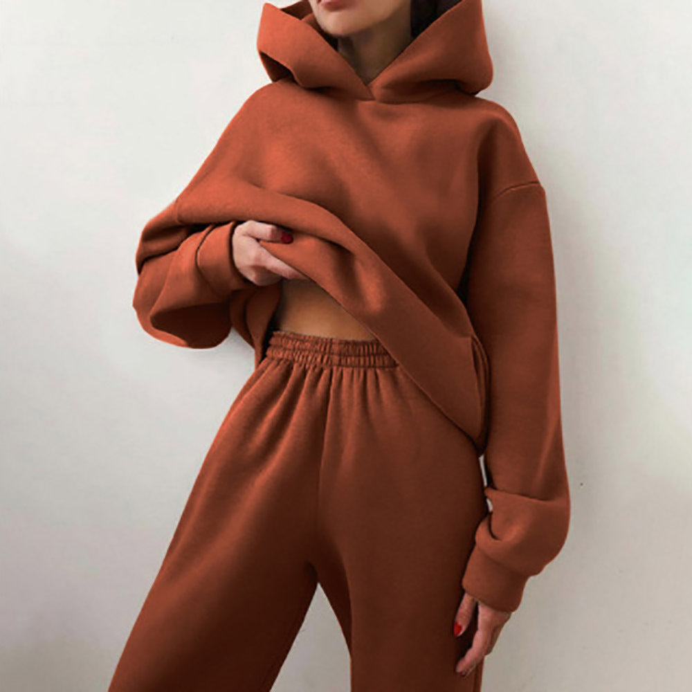 Fall/Winter Women Casual Solid Hoodies + Pant Two Piece 5