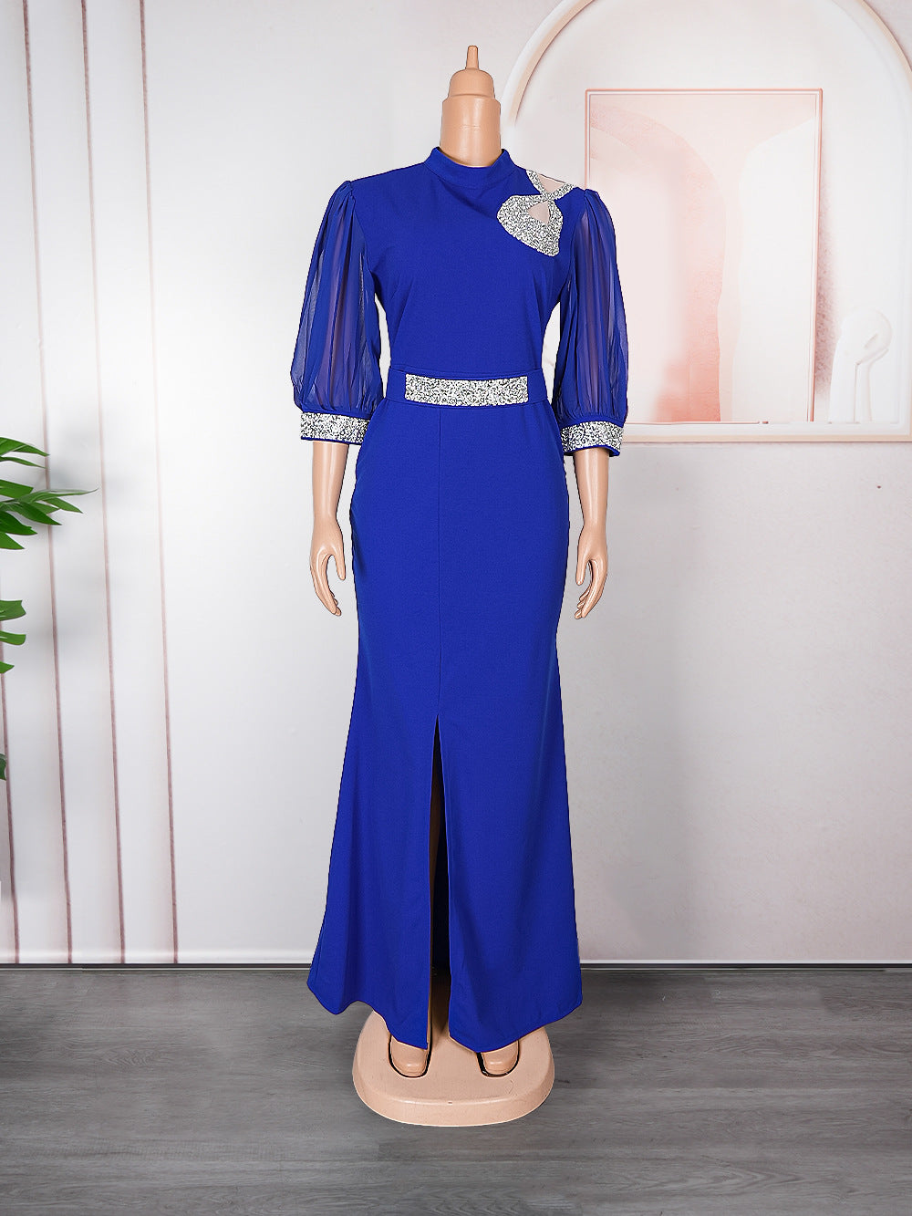 Fashion Women's Sexy Slit Dress Africa Plus Size Women's Solid Color Long Gown 15