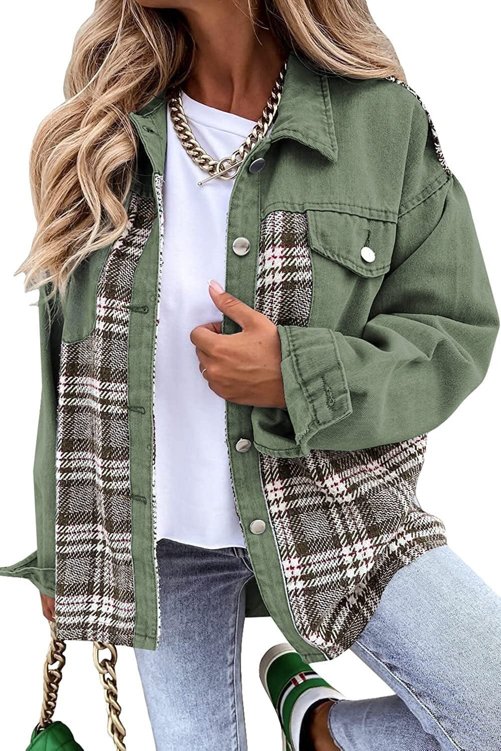Autumn And Winter Denim Jacket Long Sleeve Plaid Buttoned Shirt Top 13