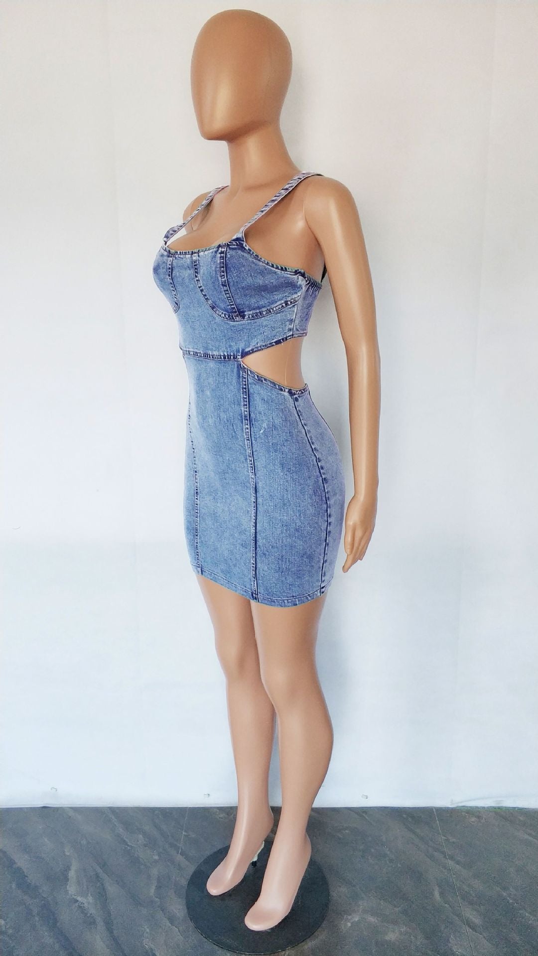 Summer Women'S Fashion Sexy Denim Suspender Low Back Skirt Denim Dress 8