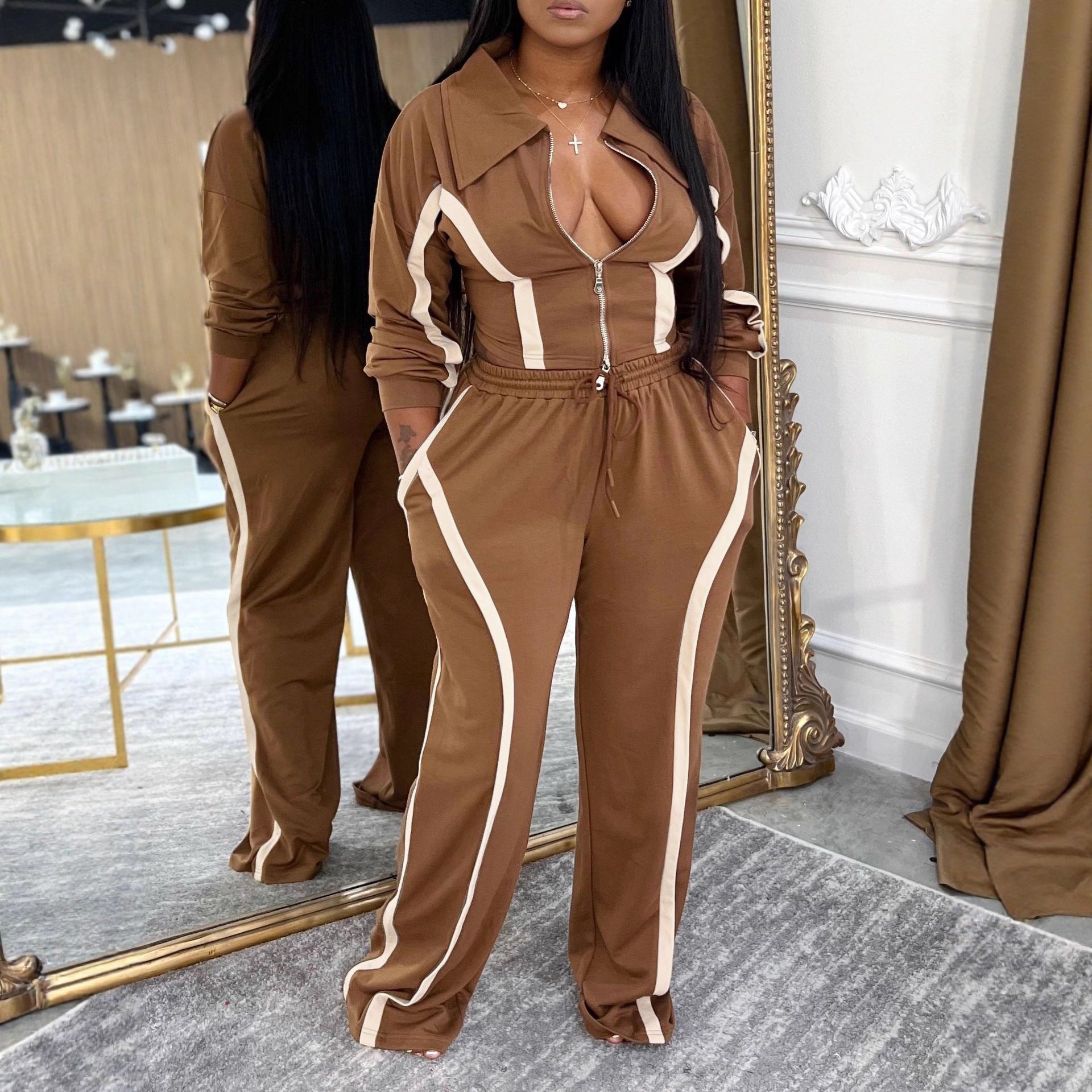 Women Fall/Winter Casual Top and Sweatpants Two-Piece Set 7