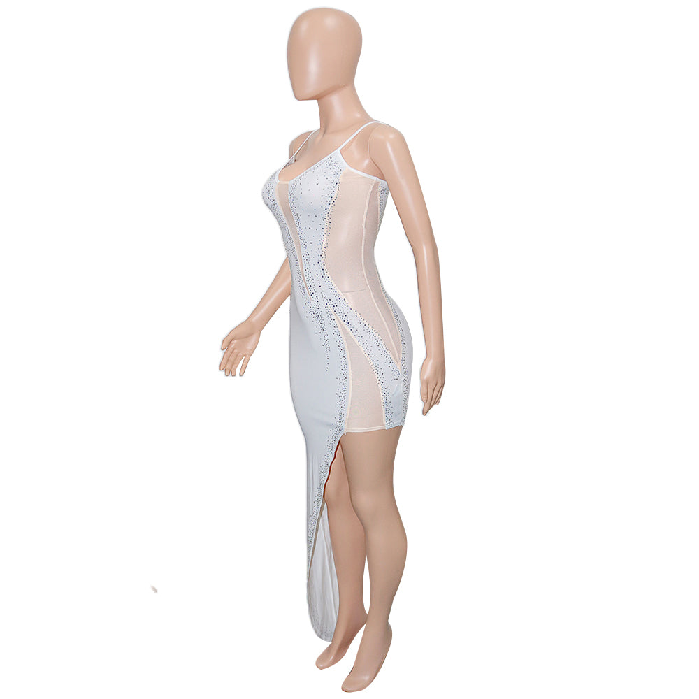 Women Sexy Beaded Sleeveless Mesh See-Through Maxi Dress 15