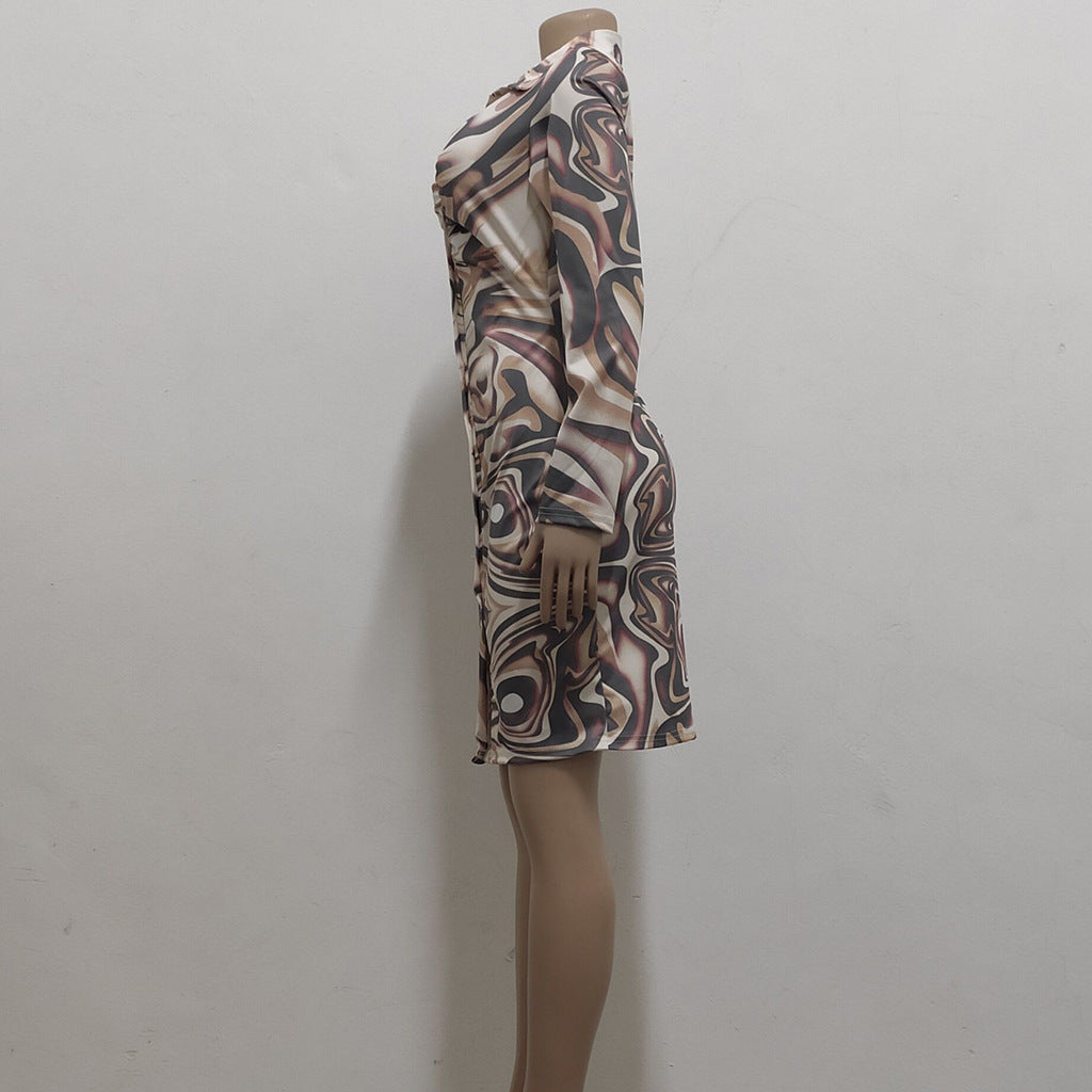 Sexy Fashion Printing Button Shirt Women's Dress 7