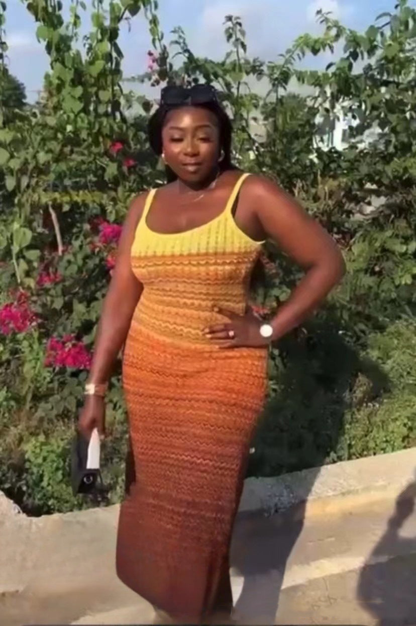 Gradient Striped Knit Sleeveless Strappy Slim Waist Slim Fit Dress 8