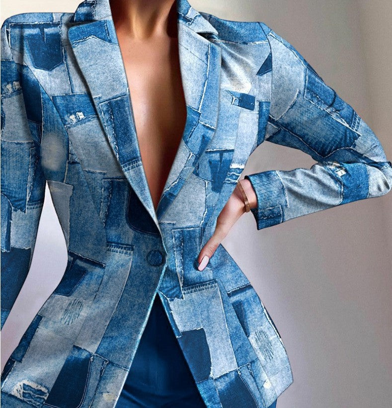 Women Casual Print Blazer And Shorts Two-Piece Set 8