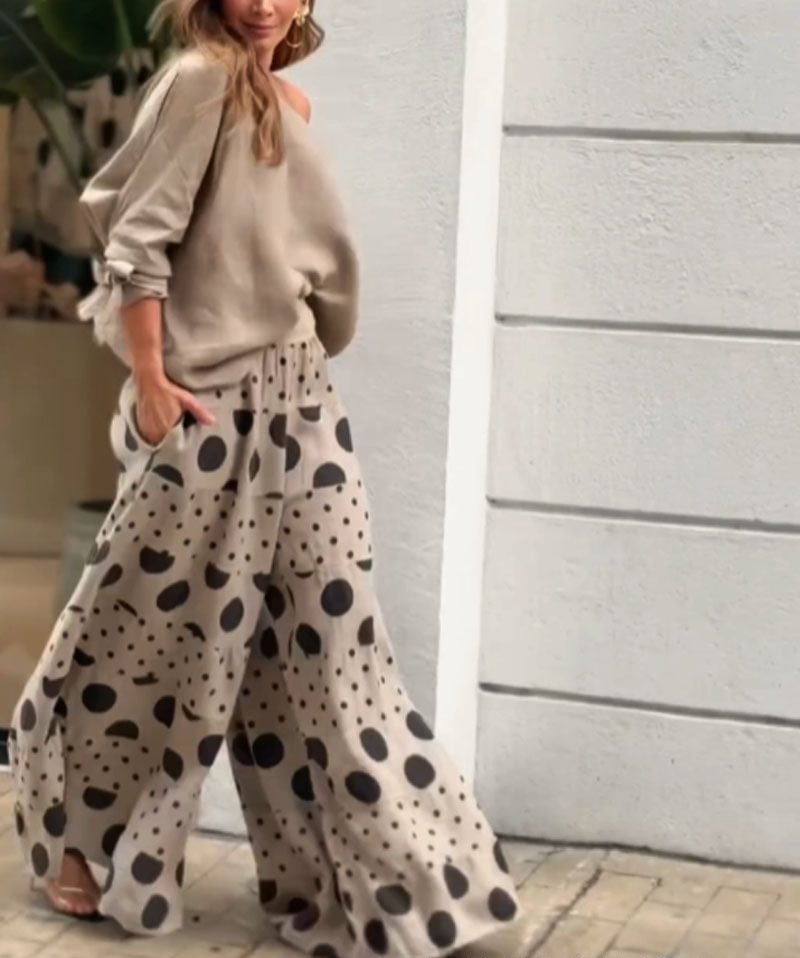 Women's Casual Slash Shoulder Top Printing Loose Pants Fashion 2-Piece Set 10