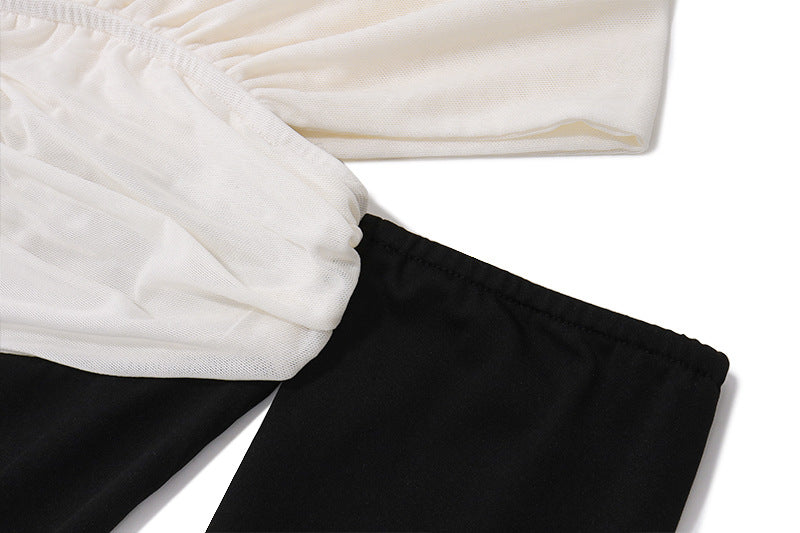 Women's Spring Sexy Off Shoulder Chic Slim Waist Bell Bottom Sleeve Mini Dress 14