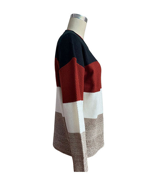Women Autumn Long Sleeve Color Block Sweater 9