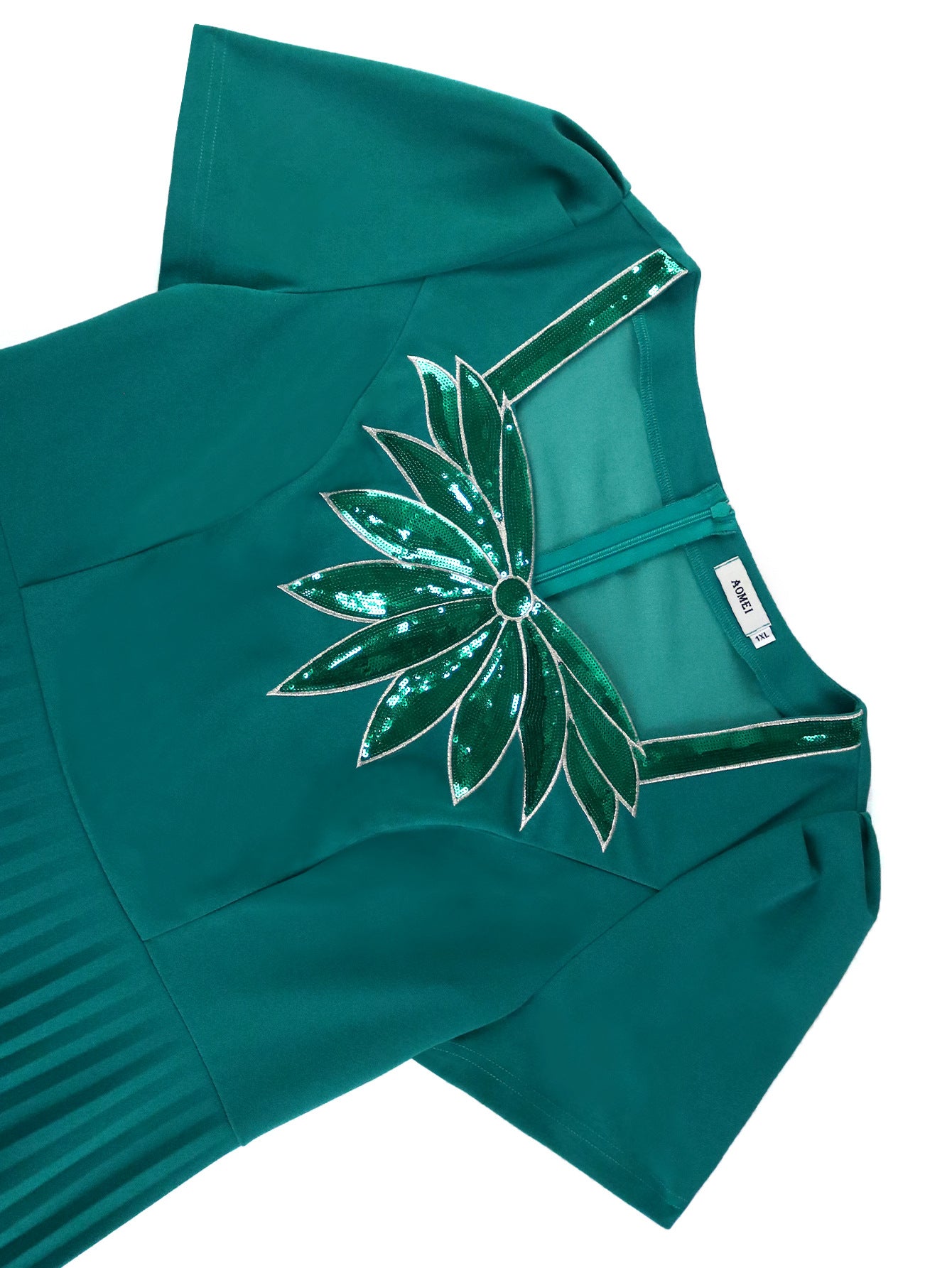 Women Elegant Square Neck Sequin Pleated Dress 11