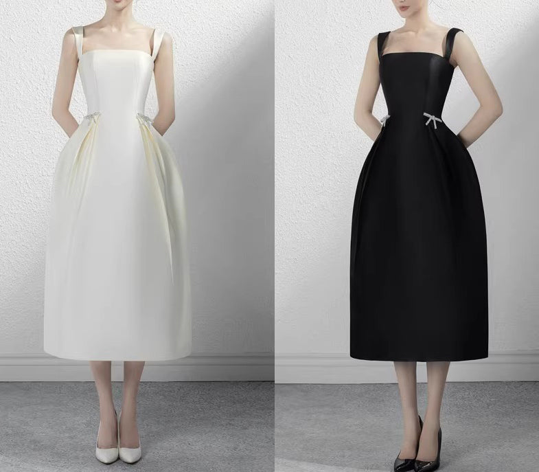 Women French White Satin Formal Party Birthday Party Strapless Evening Dress（Processing time need 3-6 days） 6