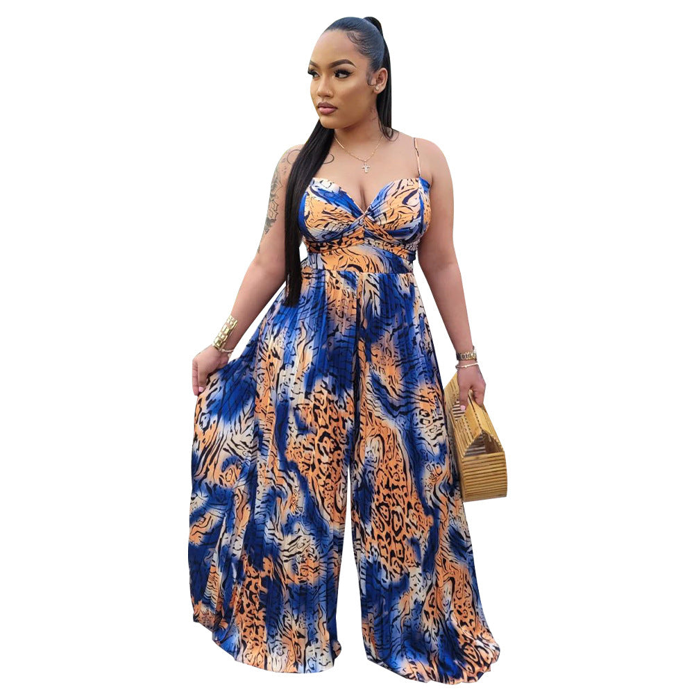 Ladies Fashion Printed Strap Pleated Jumpsuit 14