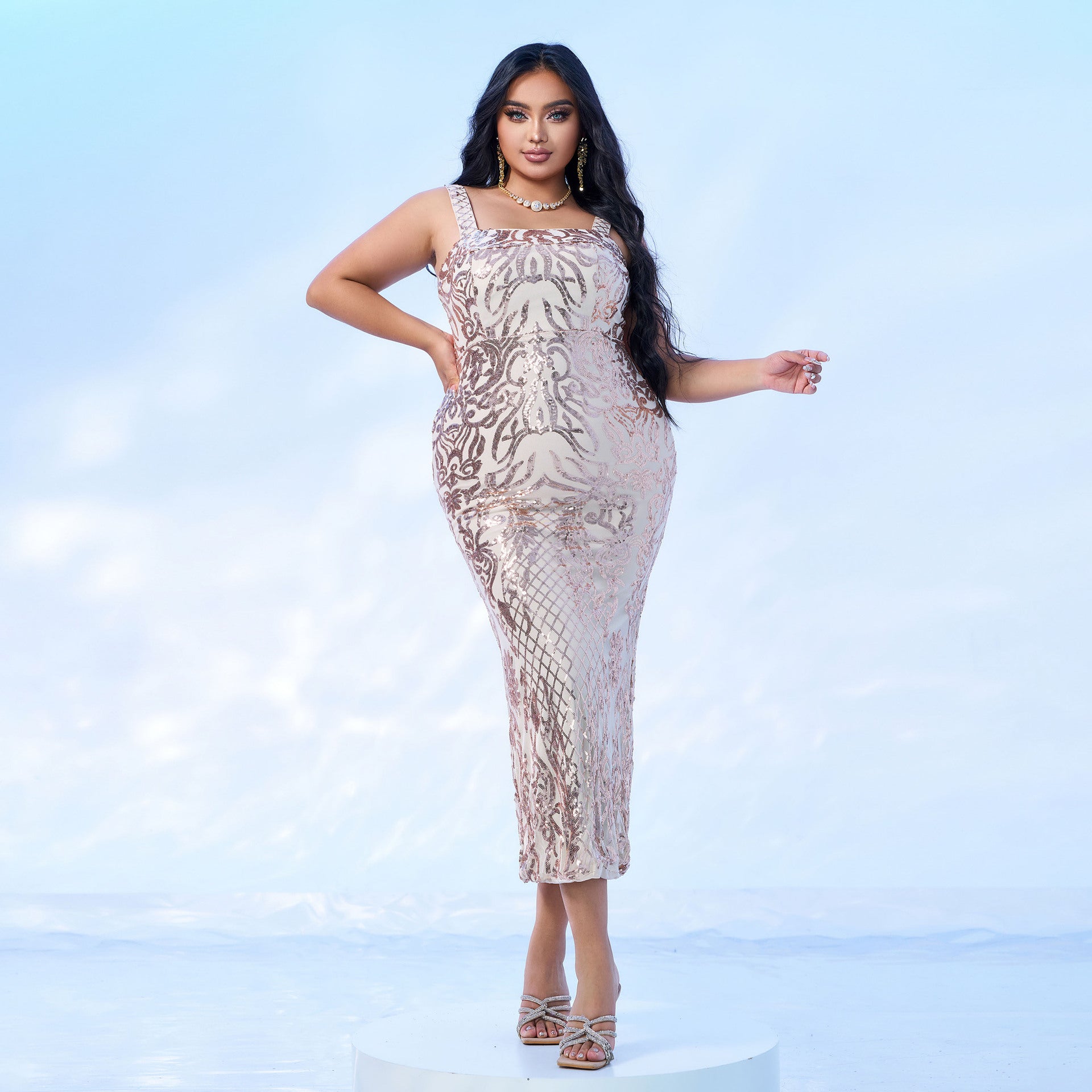 Plus Size Women Maxi Sleeveless Formal Party Sequined Fishtail Evening Dress 6