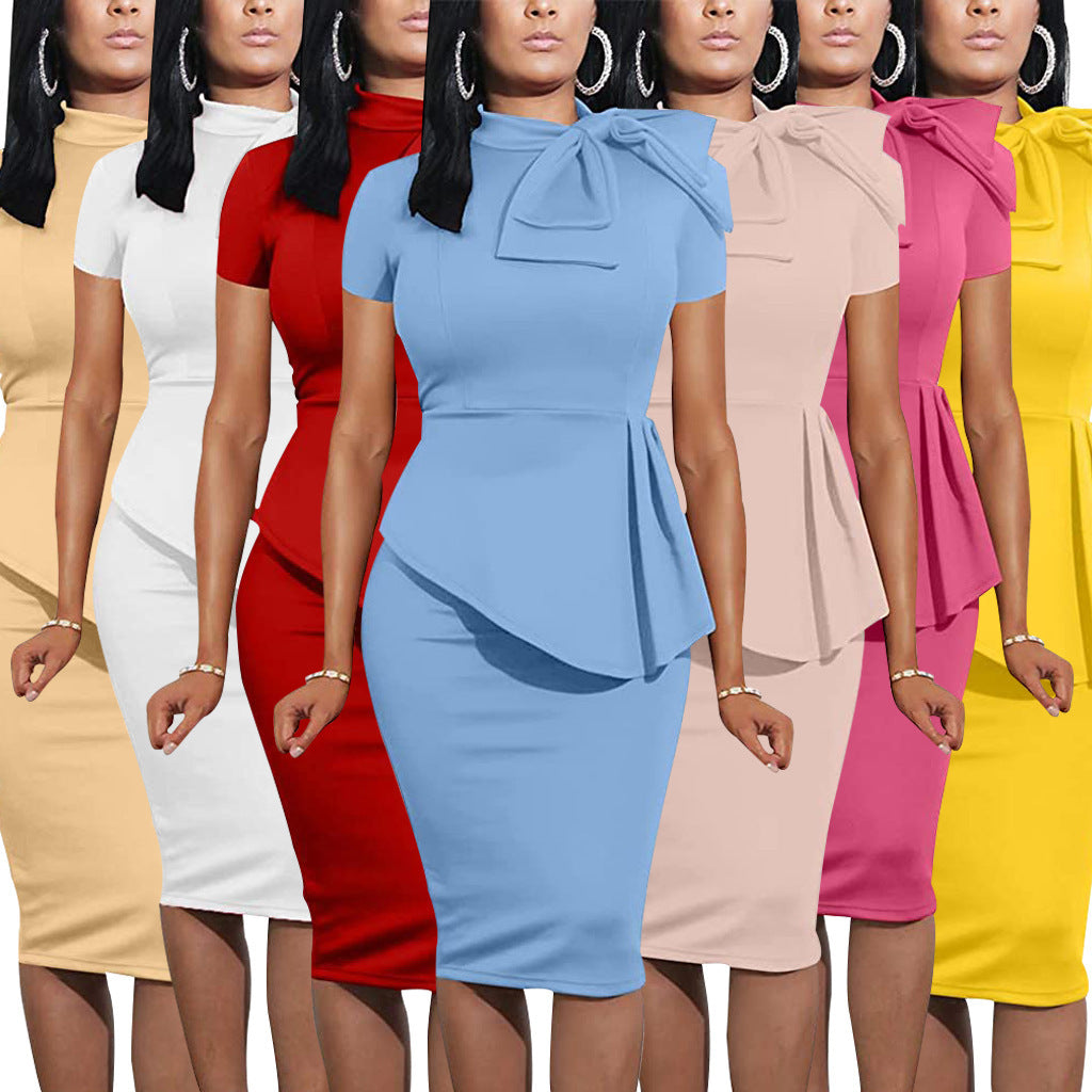 Women Sexy Bowknot Short-sleeved Bodycon Dress 23
