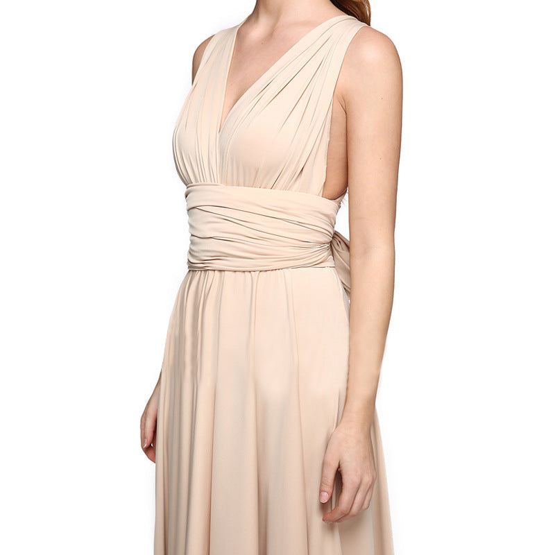 Multi-Wear Crossover Short Front And Long Back Backless Sexy Long Dress 20