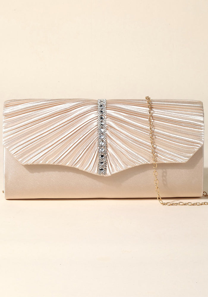 Luxury Evening Bag Shiny Rhinestone Pleated Bag Party Clutch Bag