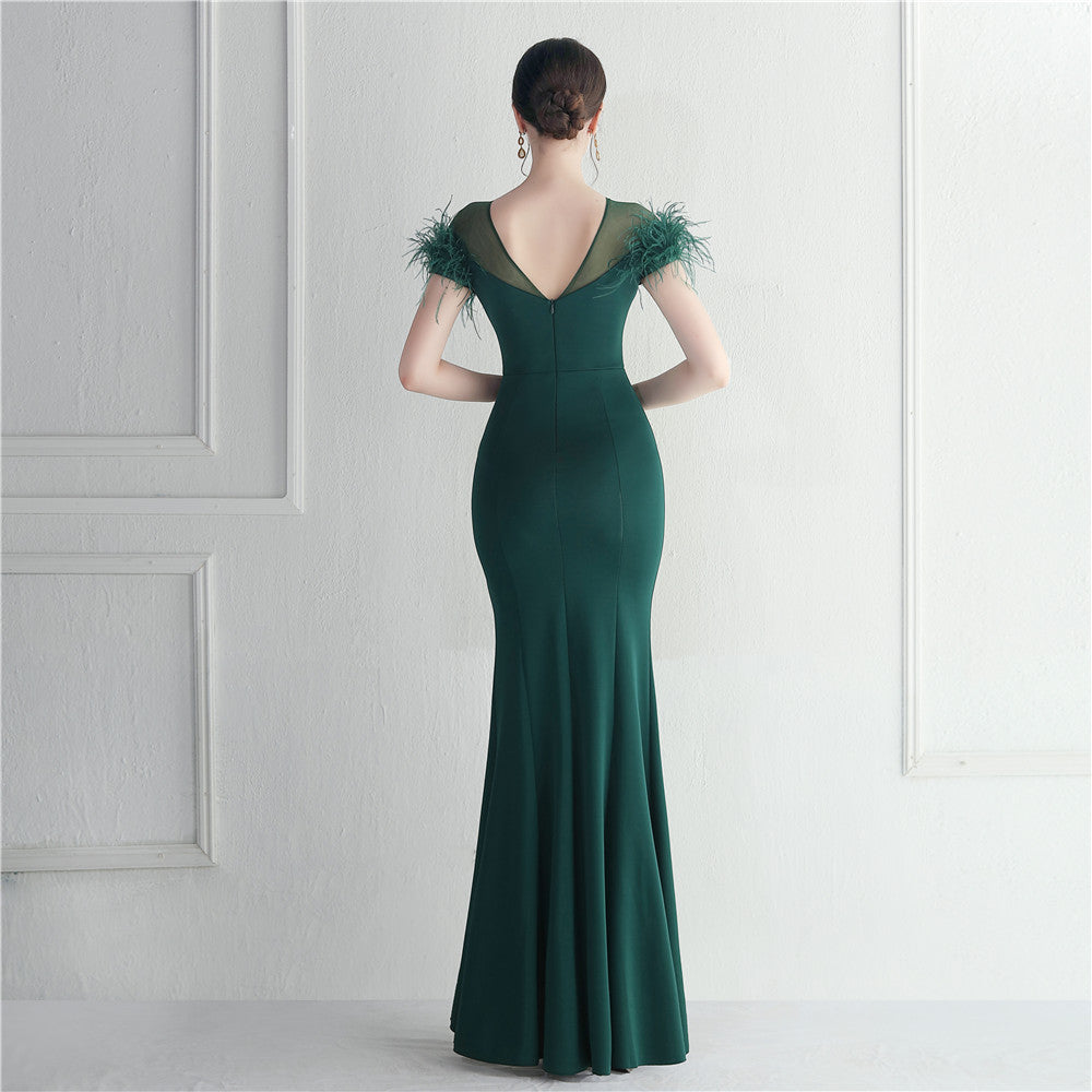 Mesh Beaded + Embellished Feather Star Red Carpet Long Evening Gown 21