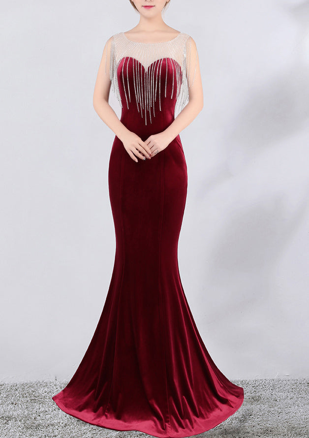 diamond chain velvet evening dress Formal Party long slim and elegant mermaid Prom Dress 6