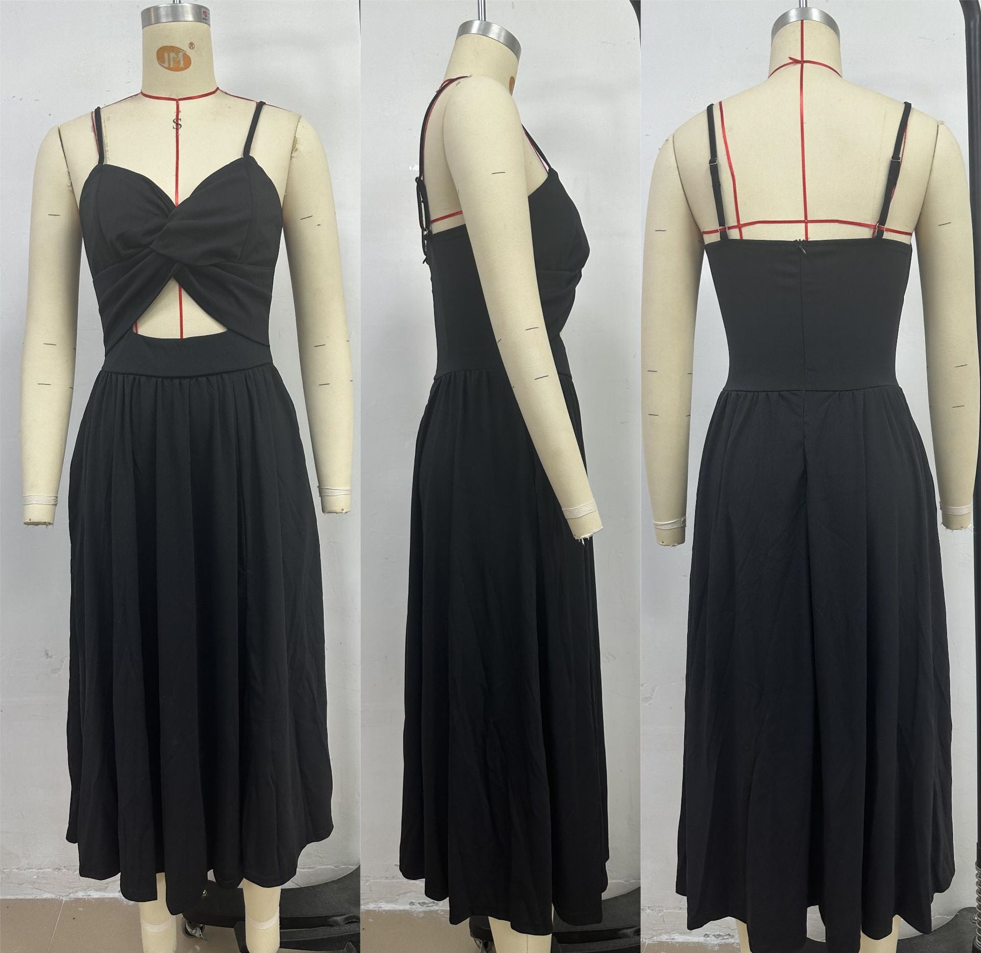 Women Summer V Neck Hollow Slit Suspender Dress 16