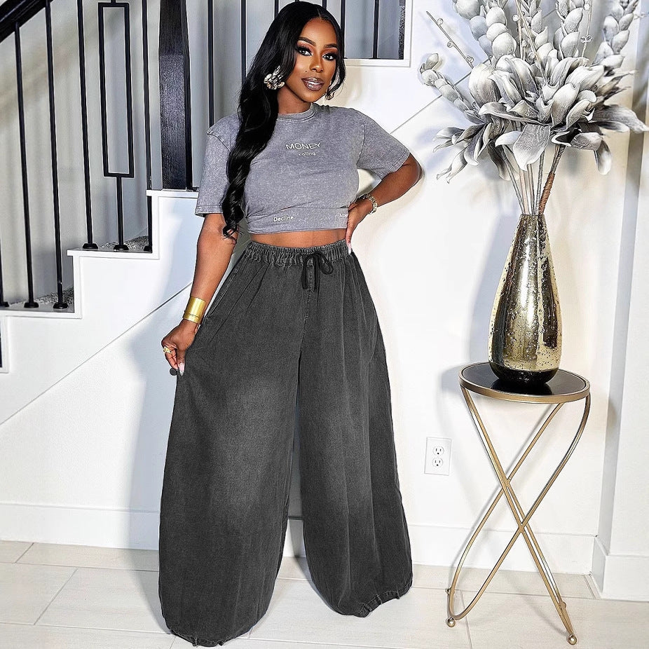 Women street casual Denim wide-leg pants