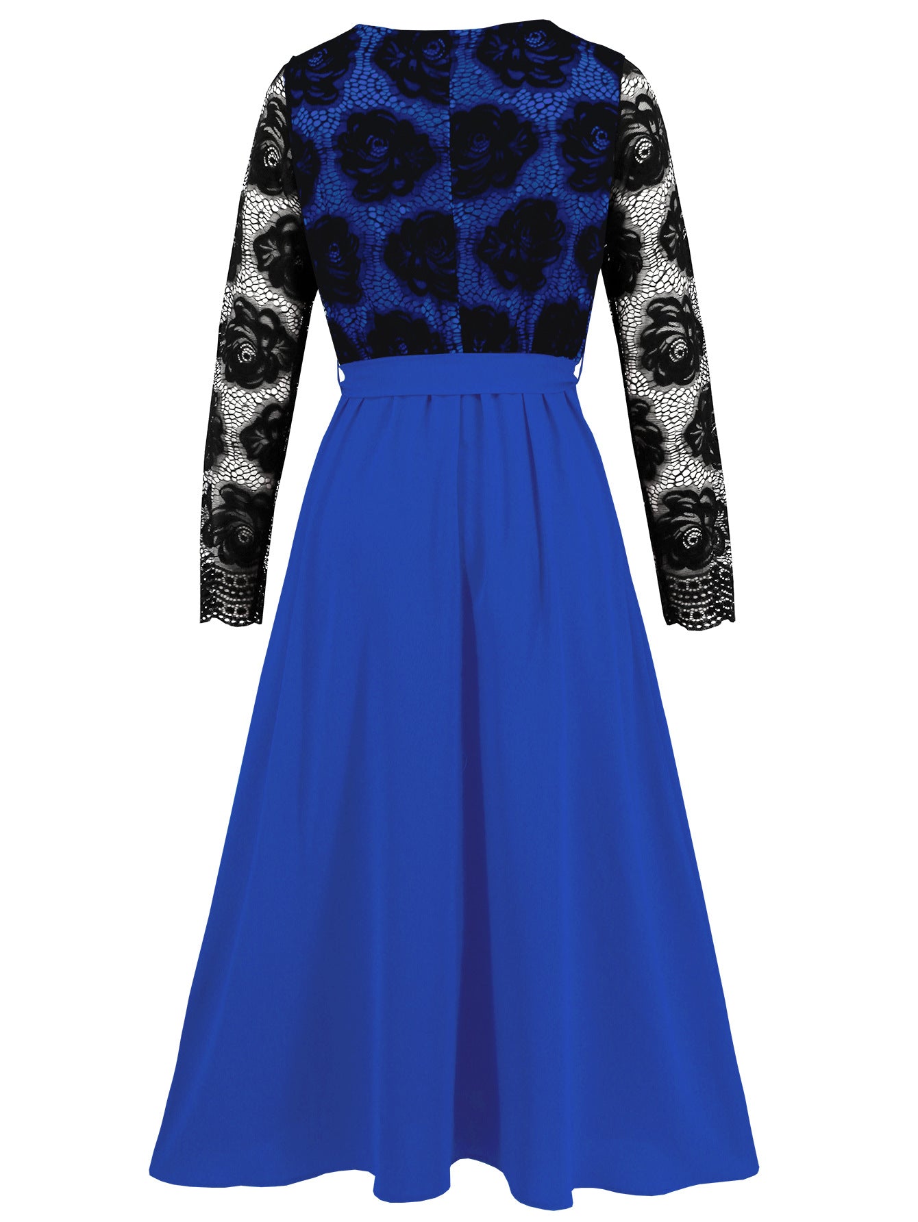 autumn women's Fashion slim Round Neck lace contrast color career dress 15