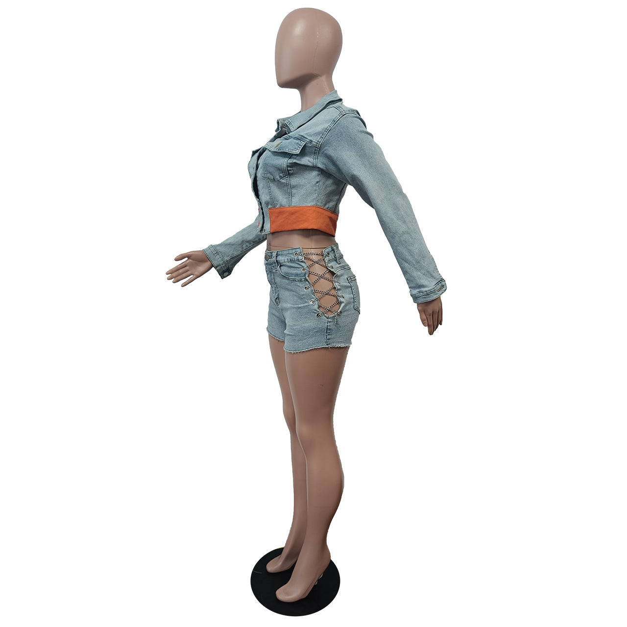 Fashionable Denim Suit Casual Denim Jacket Shorts Set 10