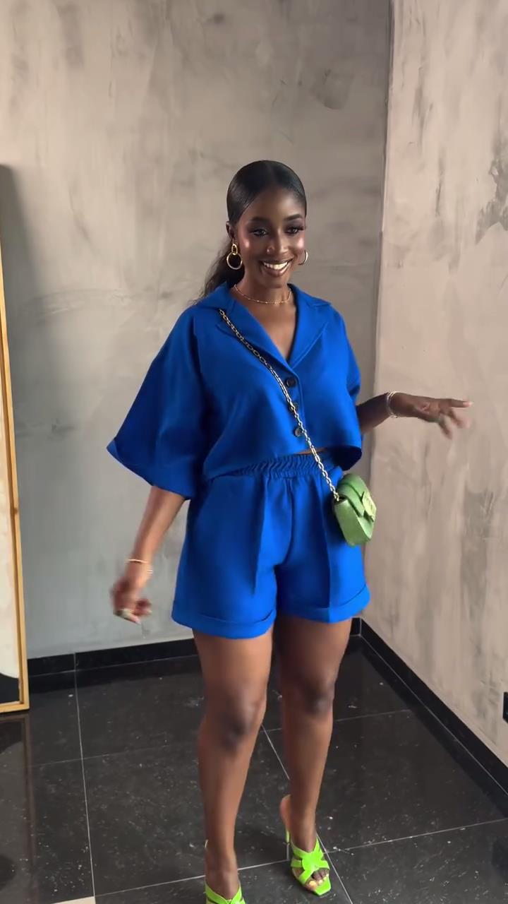 Women's Casual Short-Sleeve Loose Shirt Shorts African Solid Color Two-Piece Set 3