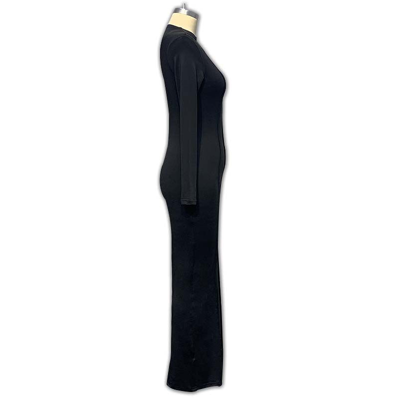 Autumn Women Half Turtle Neck Ribbed Long Sleeve Slim Fit Slim Waist Long Dress 13