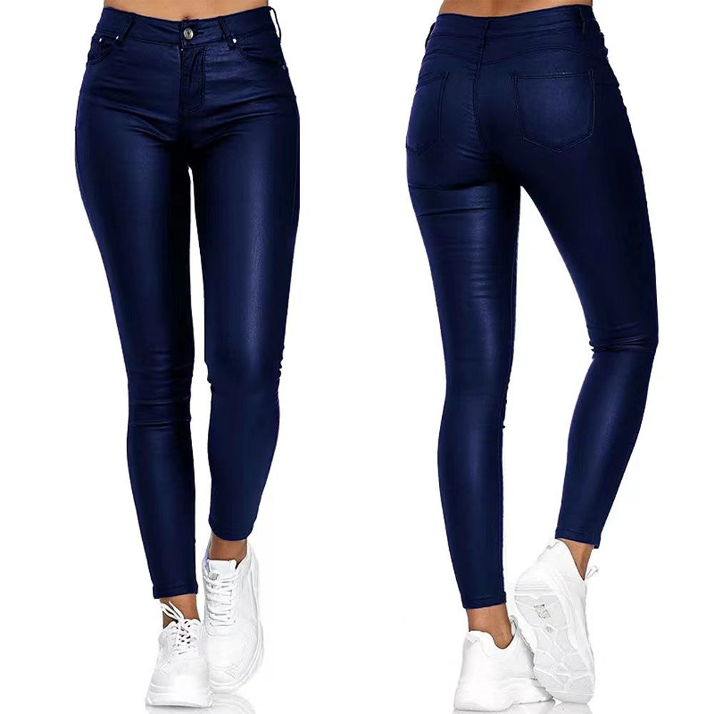Women's High Waist Casual Pu Leather Tight Fitting Pants 4