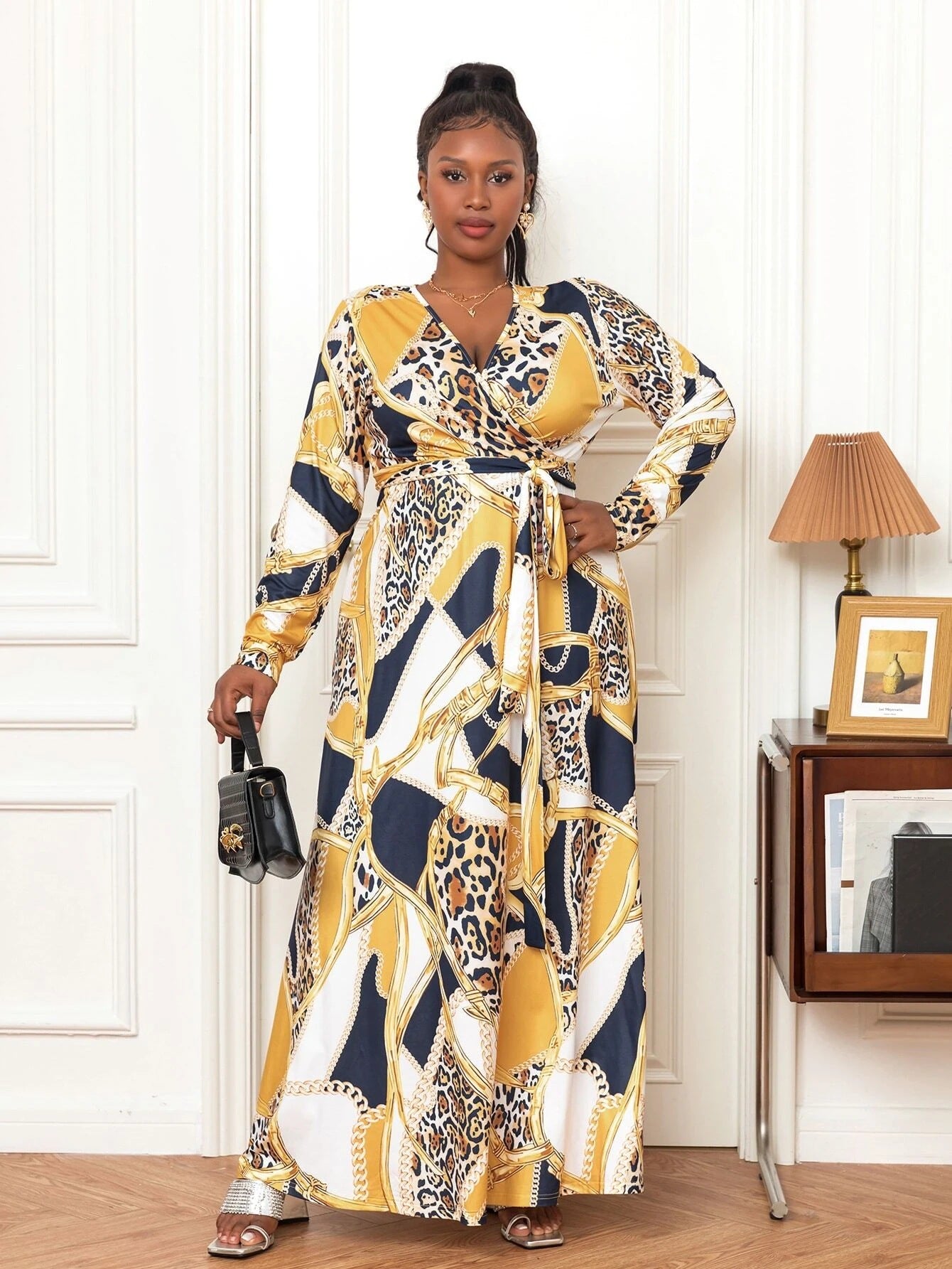 Plus Size Women's Sexy V-Neck Long Sleeve Bohemian Beach Long Dress 10