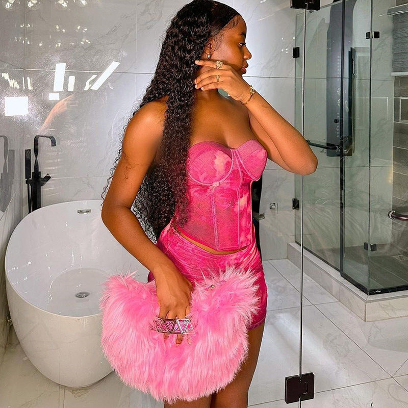 Summer Fashion Women's Sexy Printed Strapless Vest Skirt Trendy Two Piece Set 8