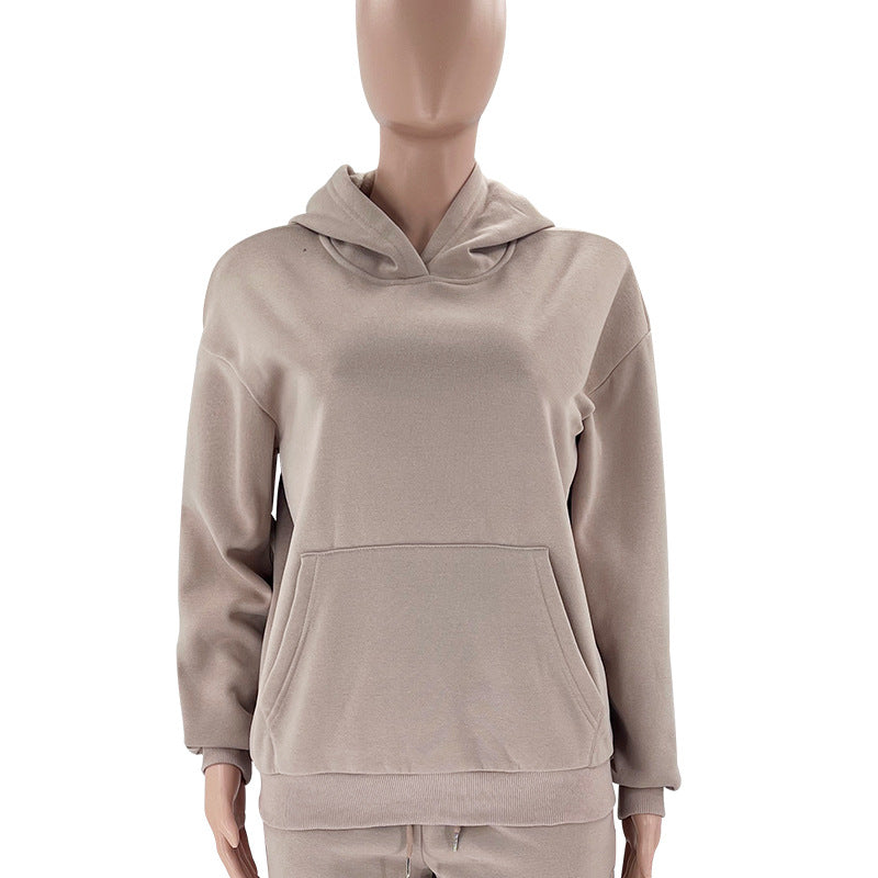 WomenSolid Long Sleeve Hoodies and Casual Shorts Two-Piece Set 28