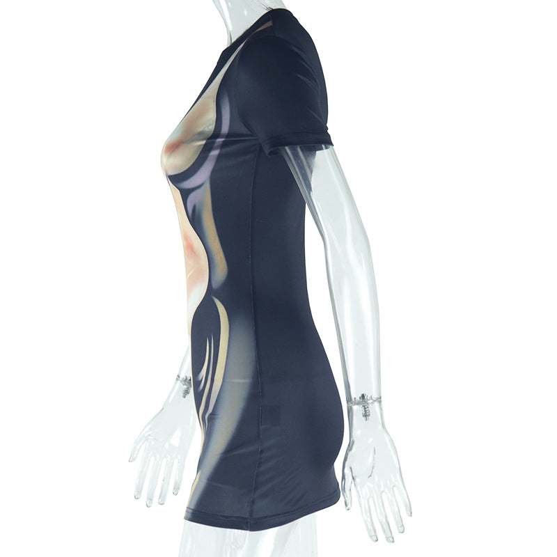 Women print Round Neck short sleeve Bodycon Dress 7