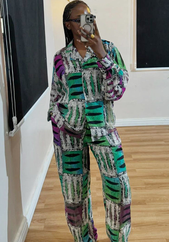 Women Africa Casual Print Long Sleeve Shirt and Pants Two-Piece Set