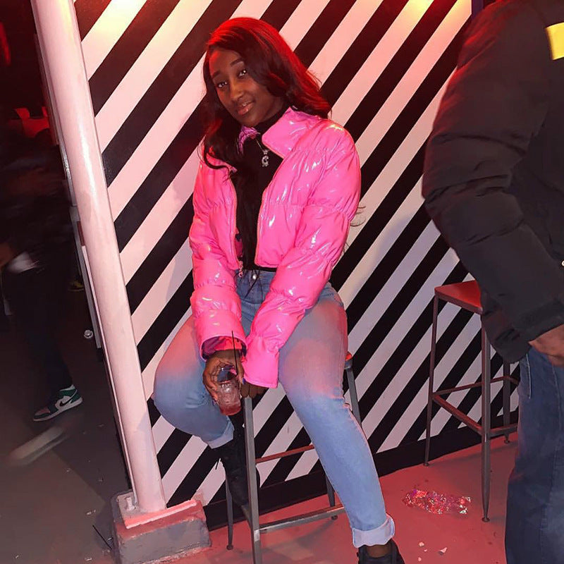 Winter Turndown Collar Camo Print Zip Reversible Women's Cotton Top 10