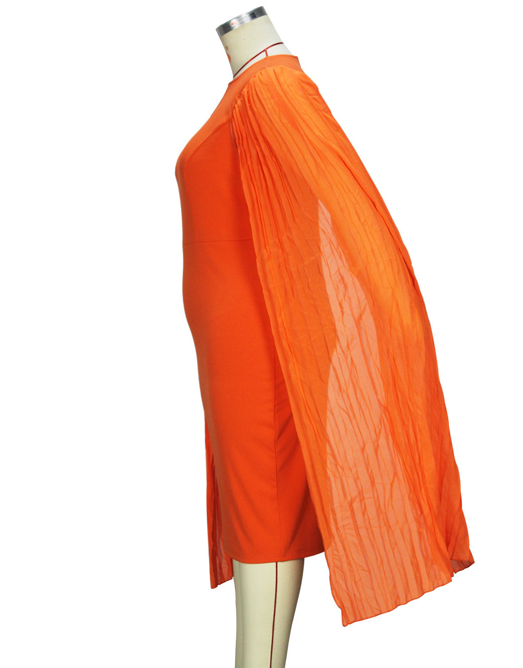 Spring Chic Round Neck Patchwork Pleated Sleeve Bodycon Pencil dress 6