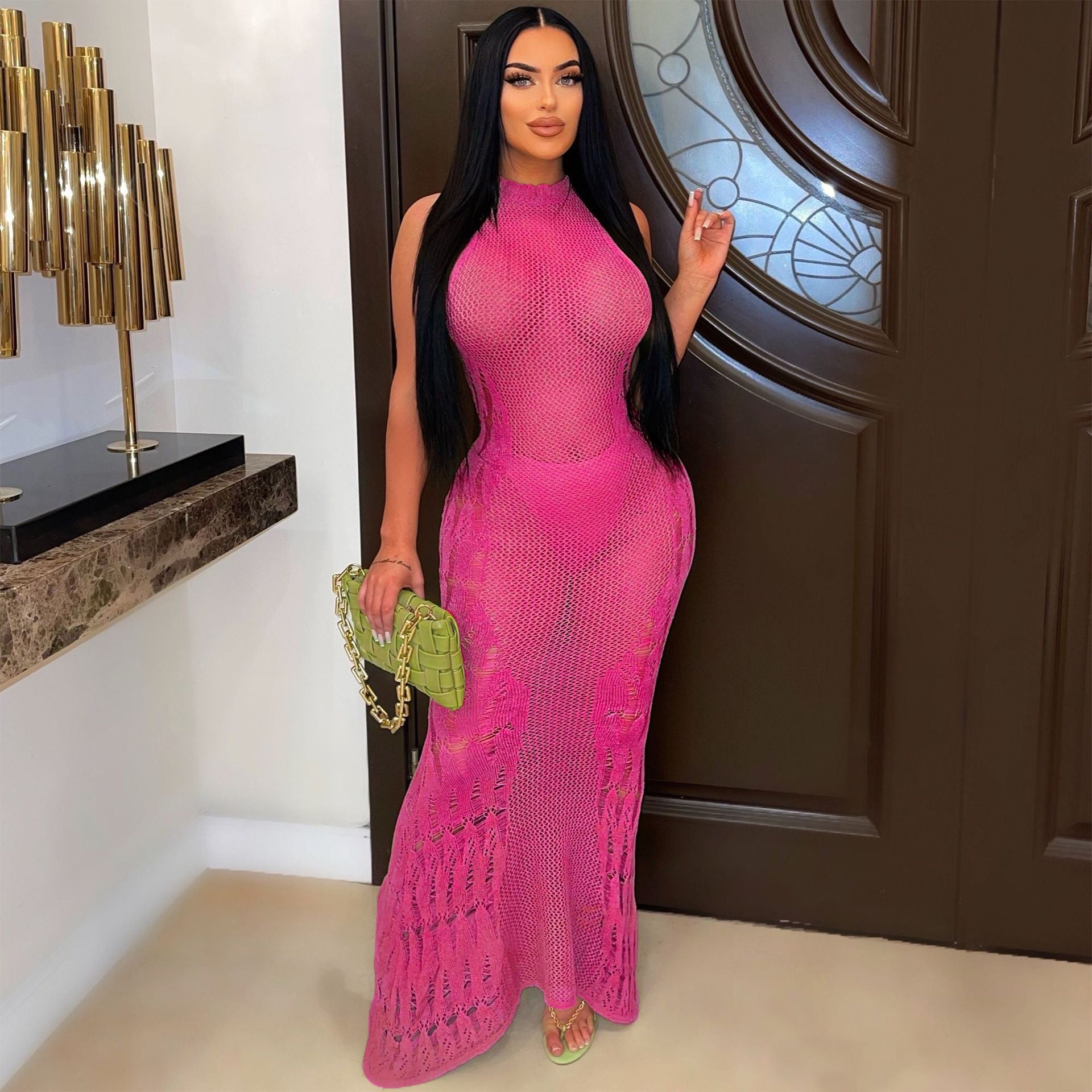 Women Dress Sun Protection Shirt Beach Long Dress Knitting Dress 6