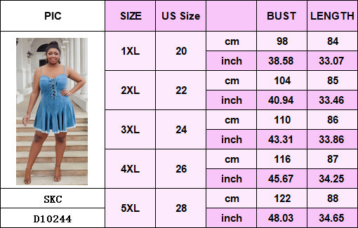 Plus Size Sexy Lace-Up Sleeveless Strap Denim Dress 11