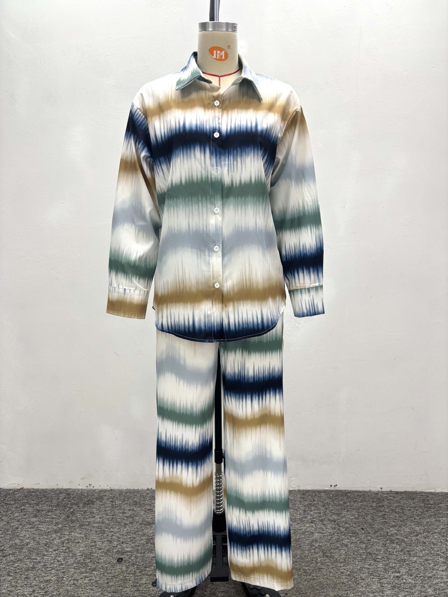 Plus Size Women Casual Printed Long Sleeve Shirt Pants Two-piece Set 6