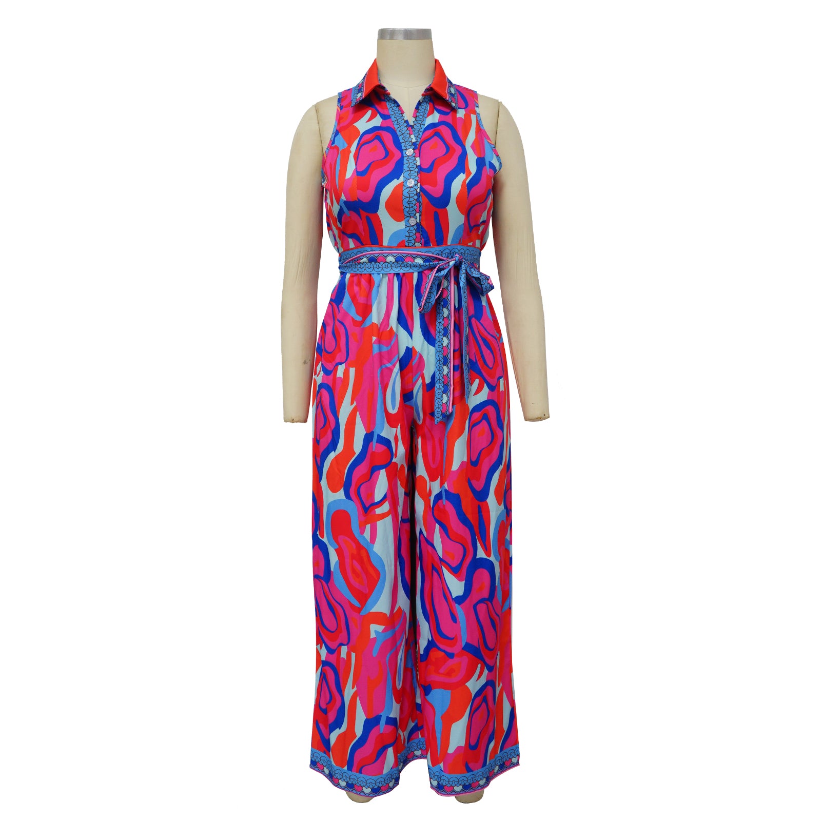 Women's Summer Print Sleeveless V Neck Wide Leg Jumpsuit 15