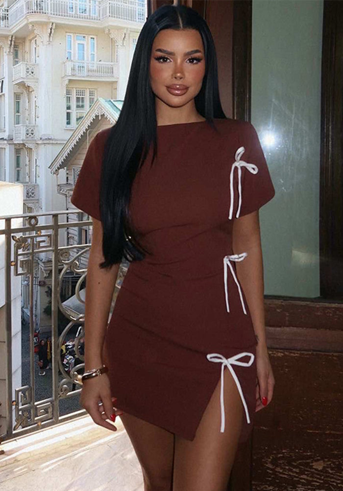 Women Pleated Solid Slit Waist Bodycon Dress