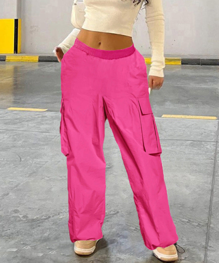 Women Casual Sports Solid Loose Drawstring Cargo Pants 3