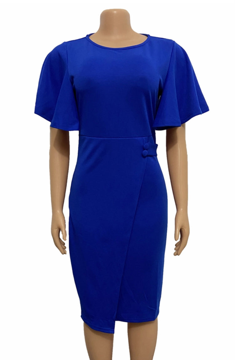 Autumn Professional Blue Ruffle Sleeves Pencil Office Dress 5