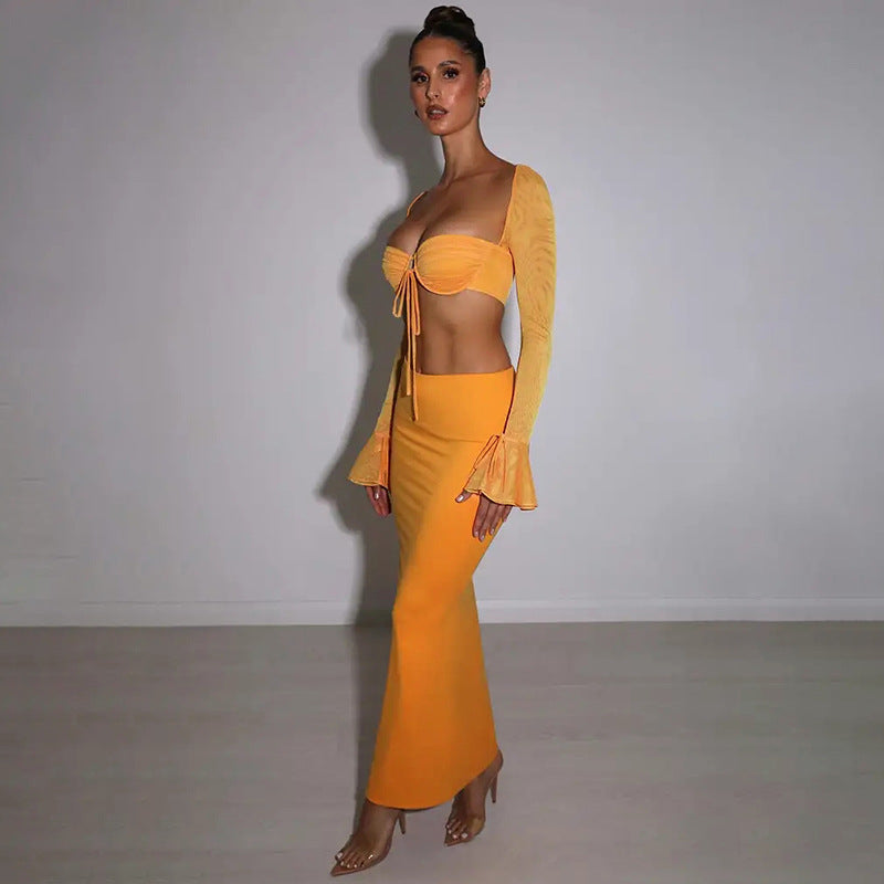 Autumn sexy trendy versatile slim solid color Bodycon long skirt for women 9