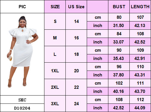 Plus Size fashion women's sexy Ruffle Sleeve Slim Waist Bodycon Beaded Party Evening Dress 15