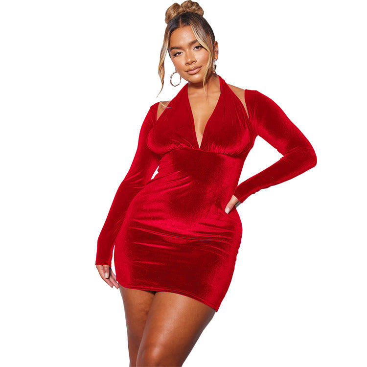 Women velvet stretch sexy party dress 11