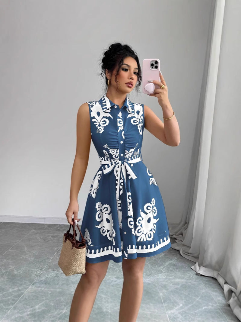 Women summer print sleeveless dress 8